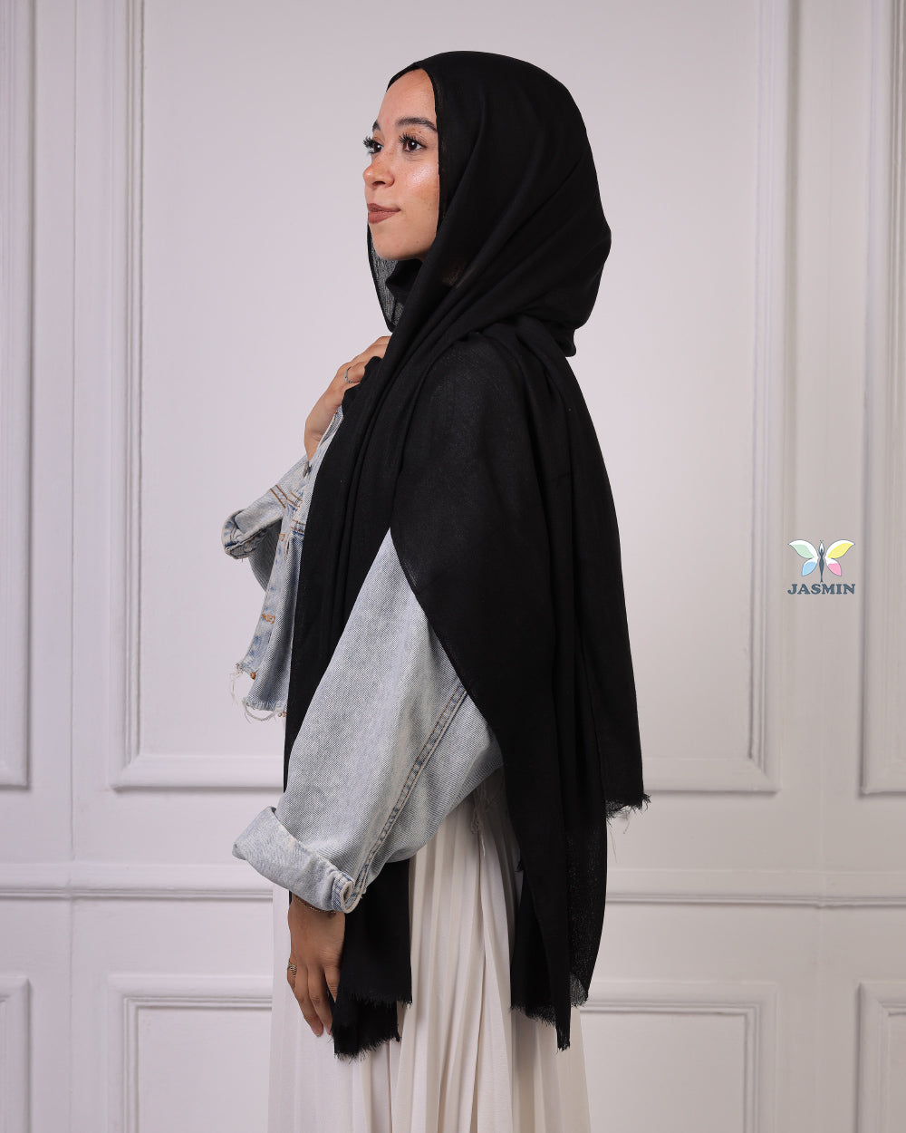 Modal Crinkle Cotton Scarf | Black