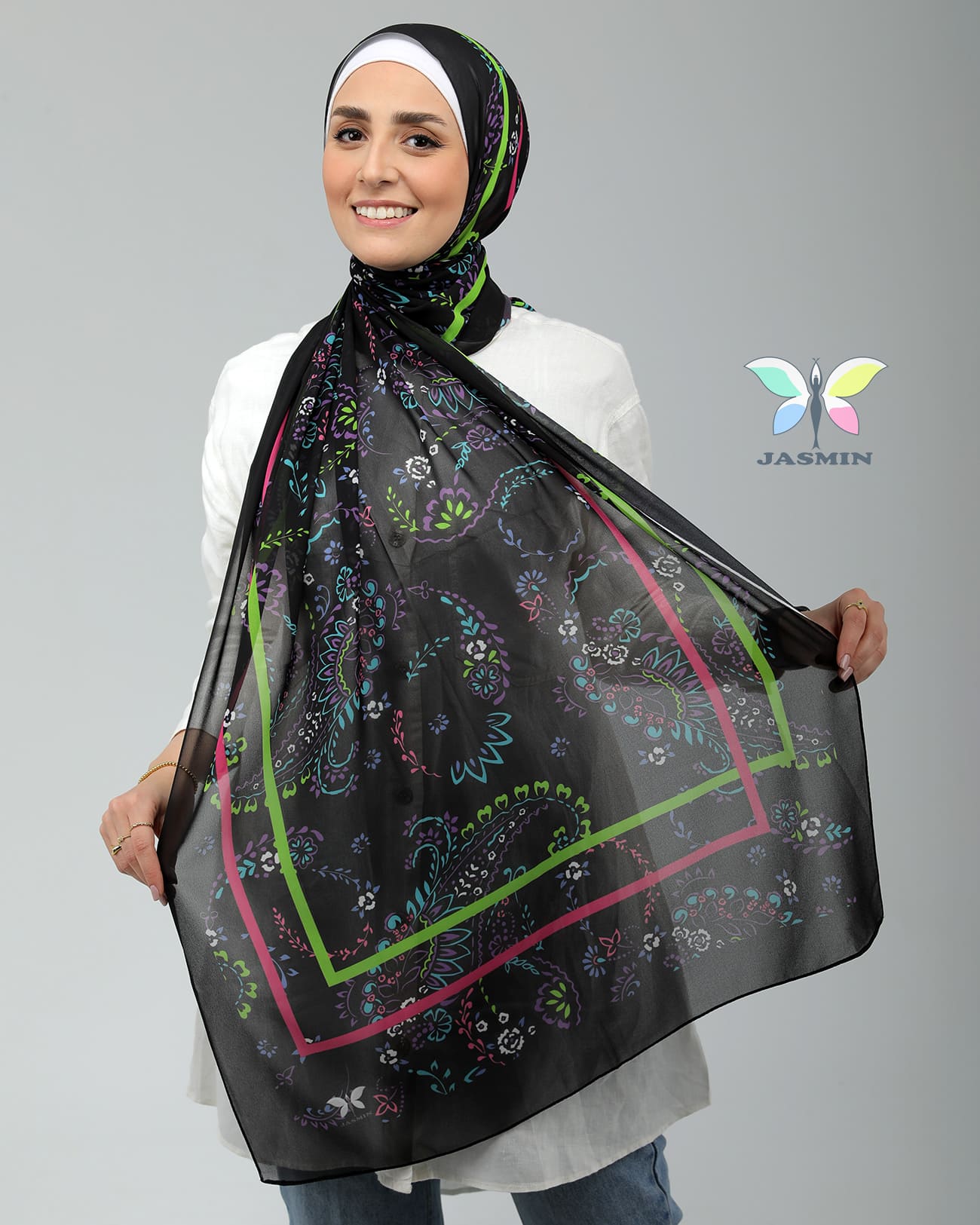 Slate | Printed Chiffon Scarf